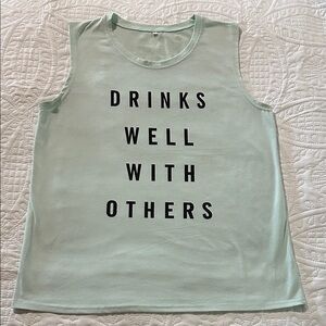 Graphic Tank Top "DRINKS WELL WITH OTHERS" - Light Aqua SZ:L